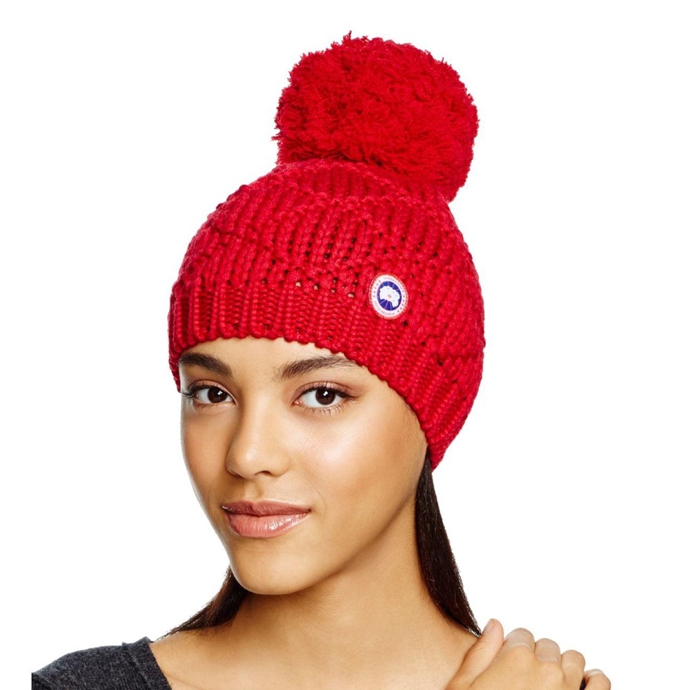 Red Canada Goose Giant Pom Pom Hat